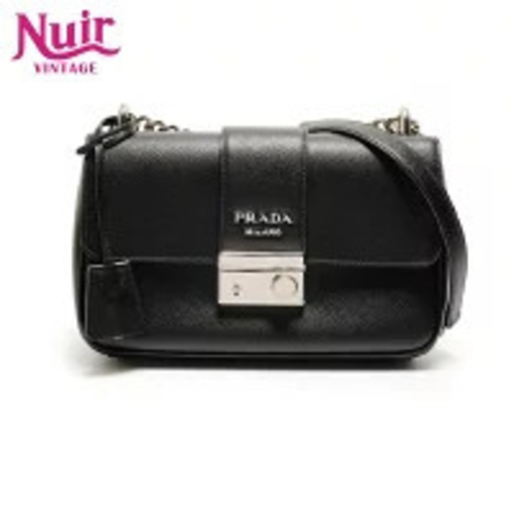 Prada Leather Camera Bag Chain Saffiano Shoulder Black
